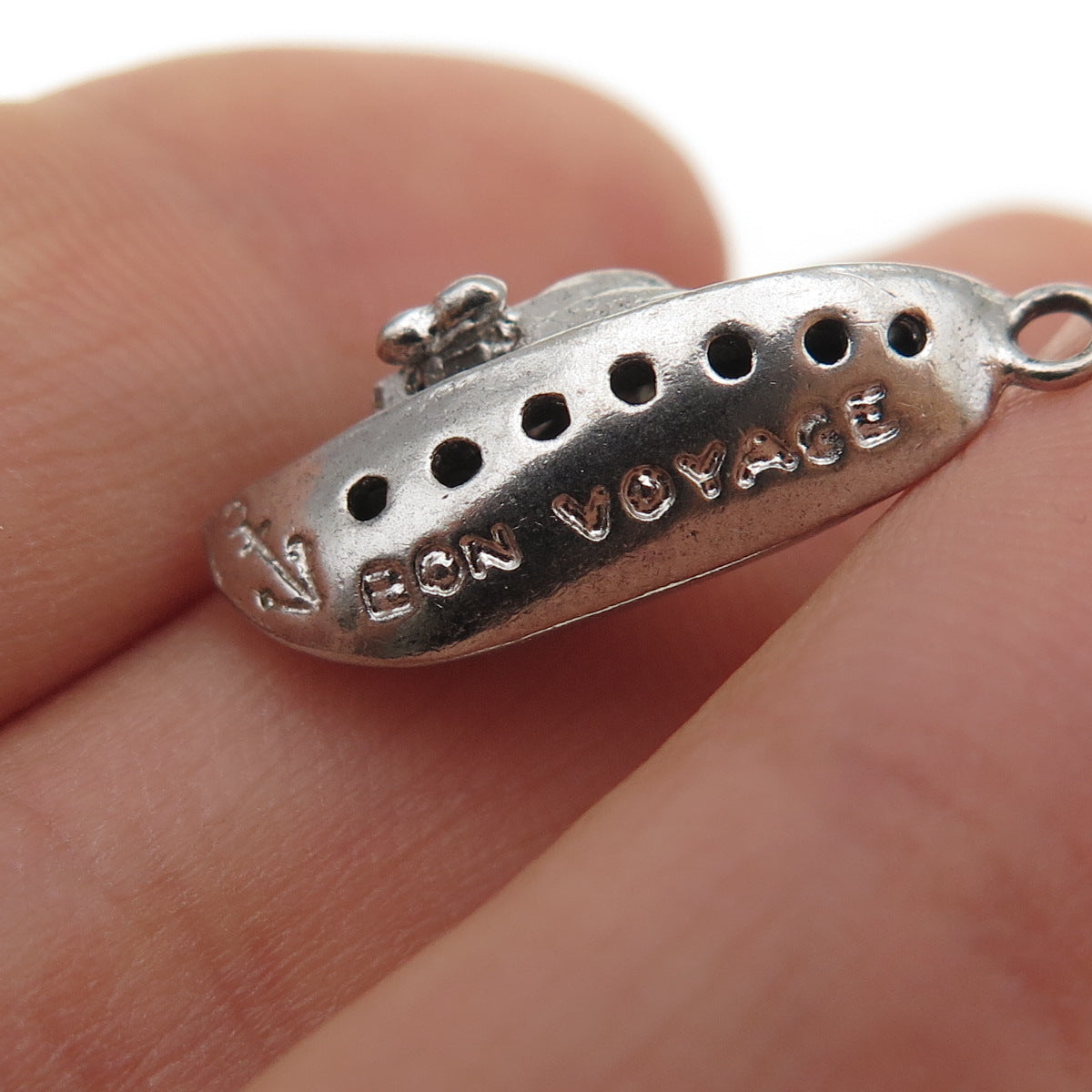 925 Sterling Silver Antique Art Deco Bon Voyage Cruise Ship Mini 3D Pendant