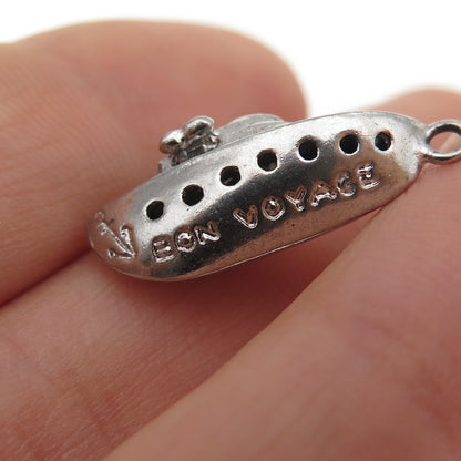925 Sterling Silver Antique Art Deco Bon Voyage Cruise Ship Mini 3D Pendant