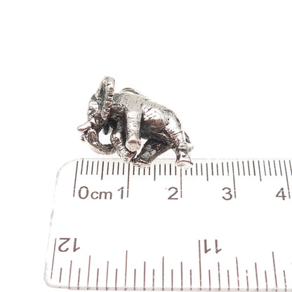 925 Sterling Silver Vintage Elephant Oxidized 3D Charm Pendant