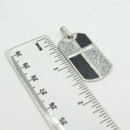 925 Sterling Silver Black & White Diamond-Imitation Cross Tag Pendant