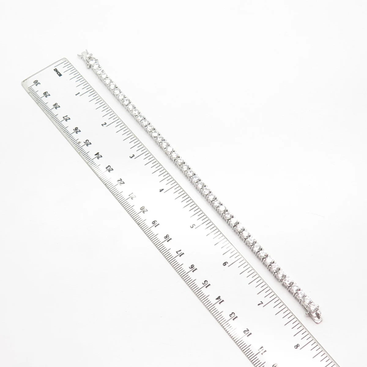 925 Sterling Silver Vintage C Z Round Tennis Link Bracelet 7 1/4"