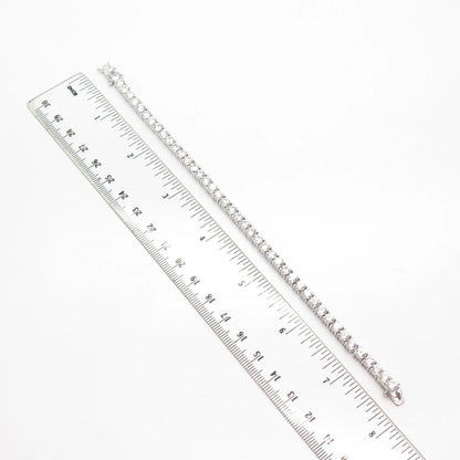 925 Sterling Silver Vintage C Z Round Tennis Link Bracelet 7 1/4"