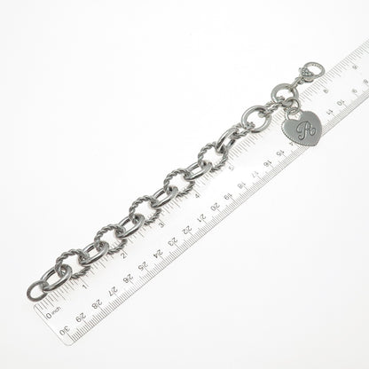 JUDITH RIPKA 925 Sterling Silver C Z Letter R Heart Tag Cable Link Bracelet 7.5"