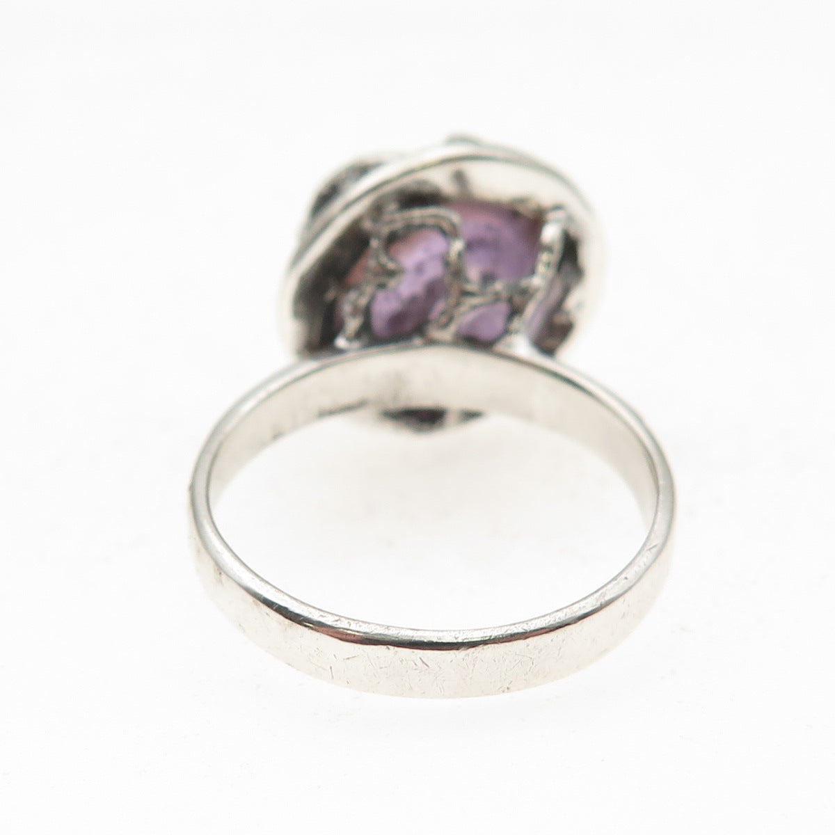 925 Sterling Silver Vintage Real Amethyst Modernist Oxidized Ring Size 9