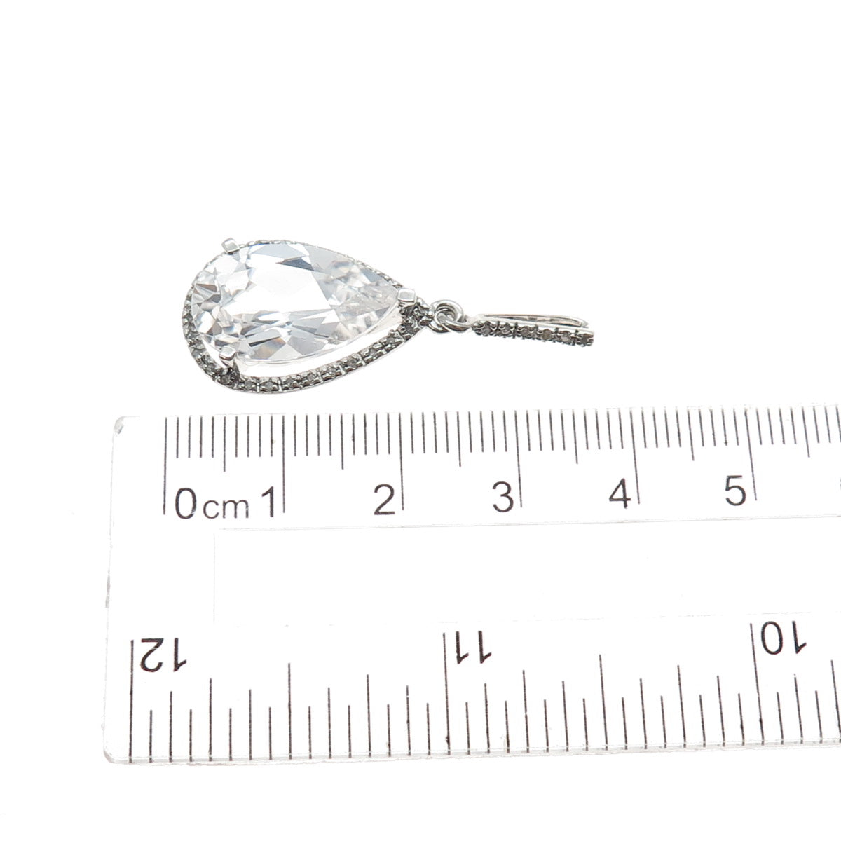 925 Sterling Silver Real Round-Cut Diamond & Pear-Cut White Topaz Charm Pendant