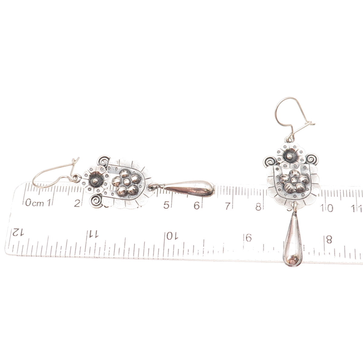 925 Sterling Silver Vintage Floral Oxidized Dangle Earrings