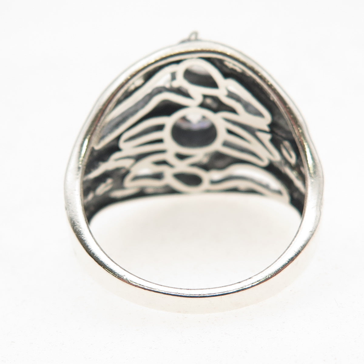 925 Sterling Silver Vintage Round & Pear-Cut C Z Modernist Oxidized Ring Size 10