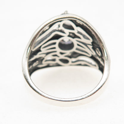925 Sterling Silver Vintage Round & Pear-Cut C Z Modernist Oxidized Ring Size 10
