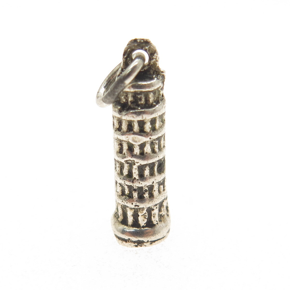 800 Silver Vintage Pisa Tower Minimalist Oxidized Charm Pendant