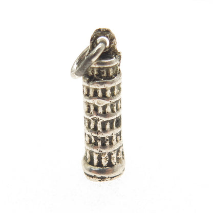 800 Silver Vintage Pisa Tower Minimalist Oxidized Charm Pendant