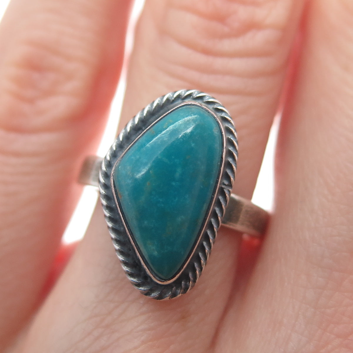 Old Pawn 925 Sterling Silver Vintage Kingman Turquoise Oxidized Ring Size 5.75