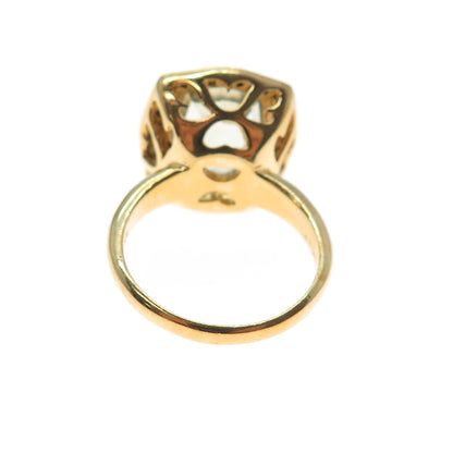 925 Sterling Silver Gold Plated Real Diamond & Green Amethyst Ring Size 6.75