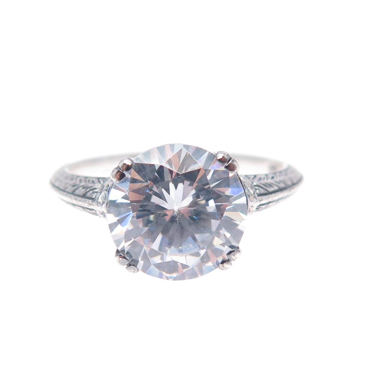 925 Sterling Silver Vintage Round-Cut C Z Engagement Ring Size 8