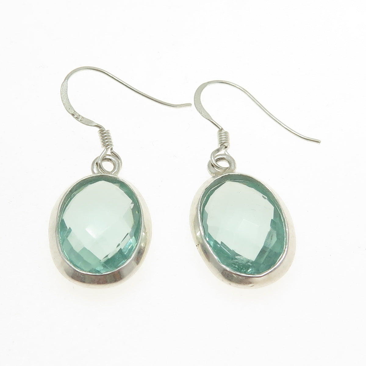 925 Sterling Silver Vintage Real Oval-Cut Green Mint Amethyst Dangling Earrings