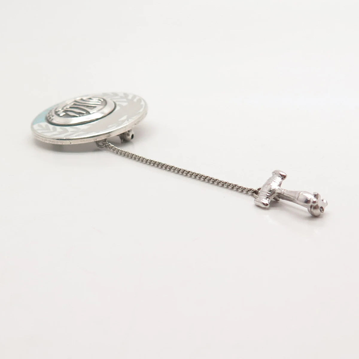 925 Sterling Silver Vintage Enamel "President Hadassah" Pin Brooch w/Chain