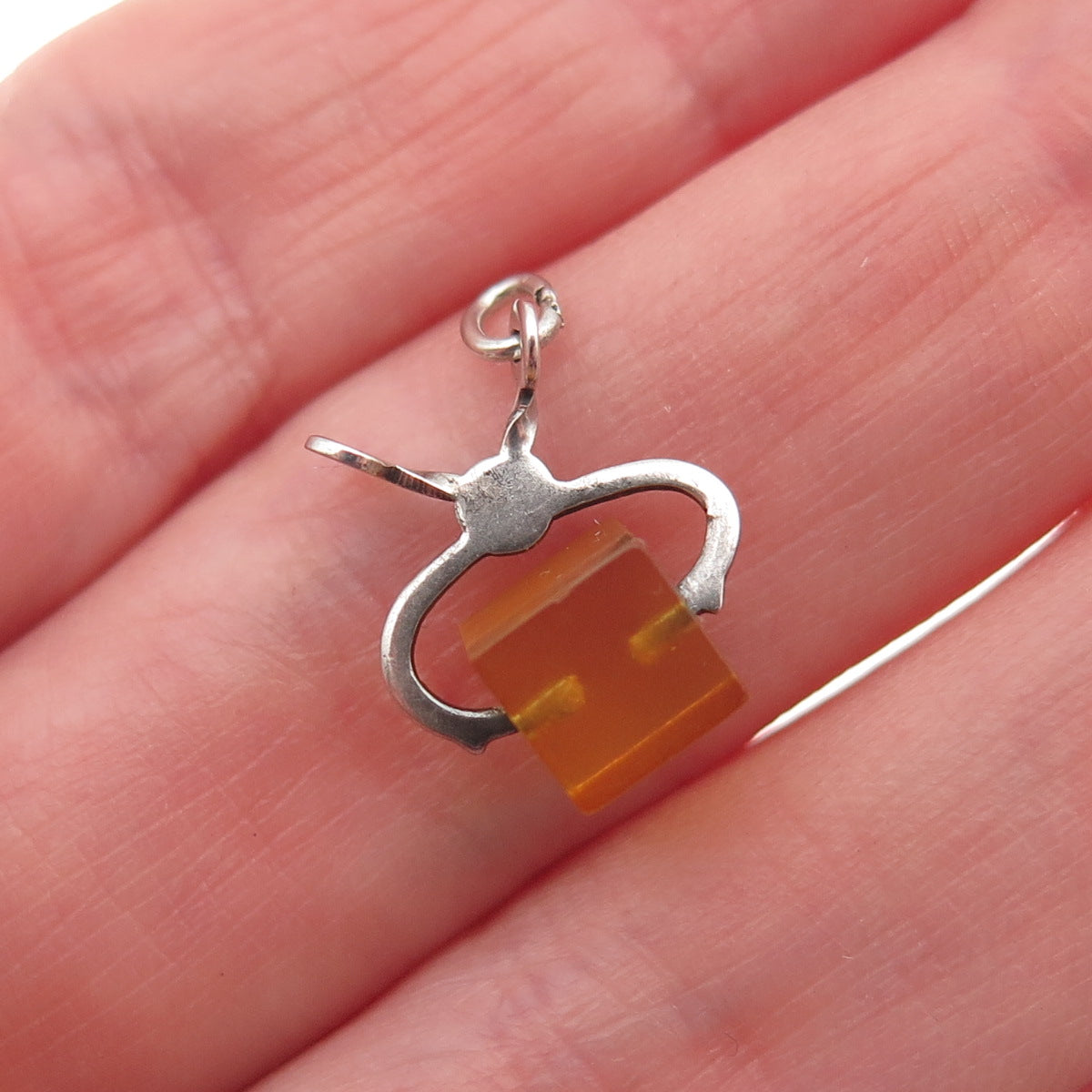 925 Sterling Silver Antique Art Deco Real Amber Sugar Tongs 3D Mini Pendant