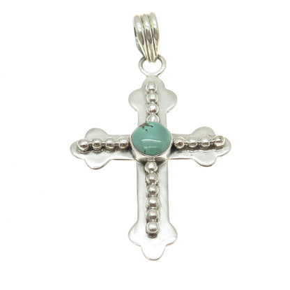 925 Sterling Silver Vintage Real Lone Mountain Turquoise Cross Pendant