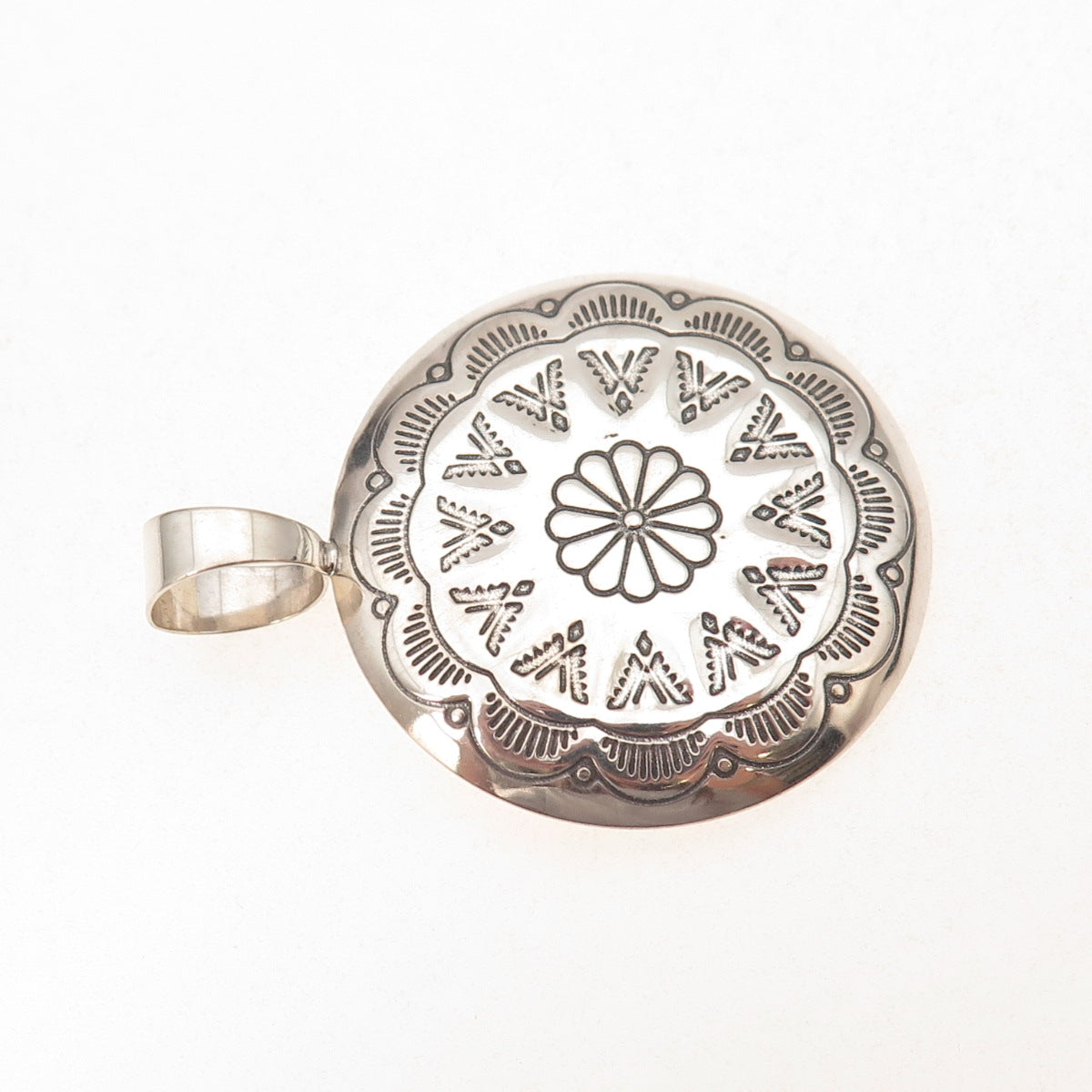 Quoc Turquoise Old Pawn 925 Sterling Silver Vintage Southwestern Concho Pendant
