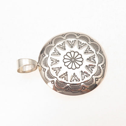 Quoc Turquoise Old Pawn 925 Sterling Silver Vintage Southwestern Concho Pendant
