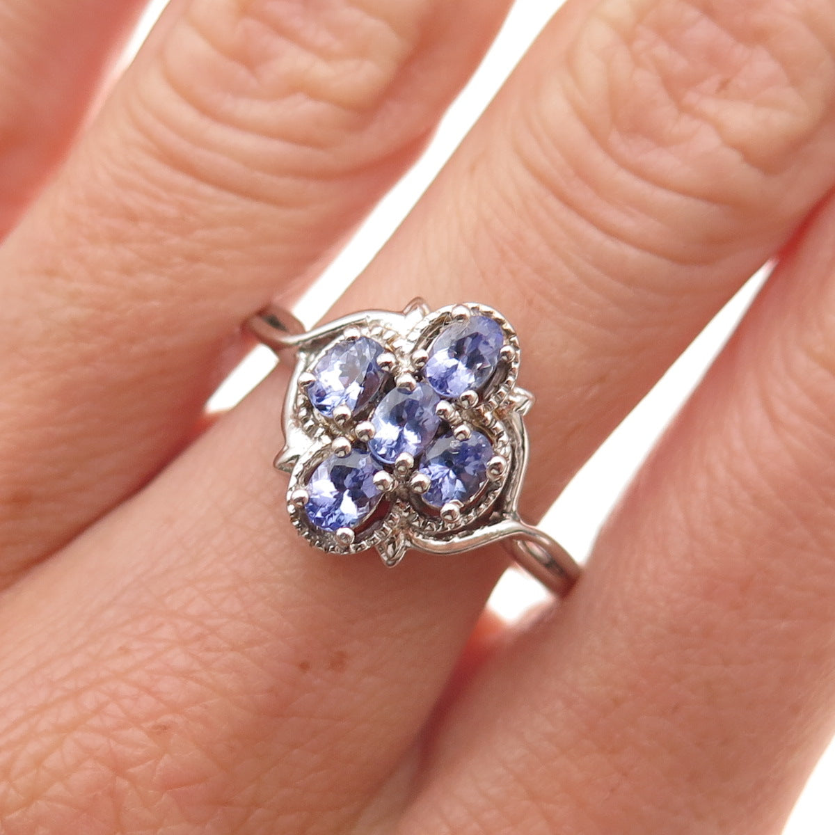 Chuck Clemency 925 Sterling Silver Real Oval-Cut Tanzanite Cross Ring Size 8.25