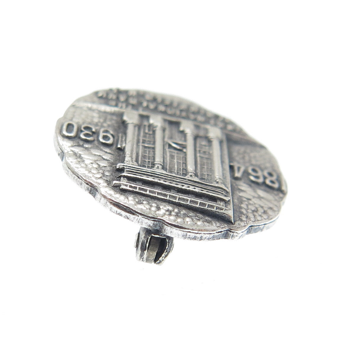 925 Sterling Silver Antique First National Bank 1864-1930 Oxidized Pin Brooch
