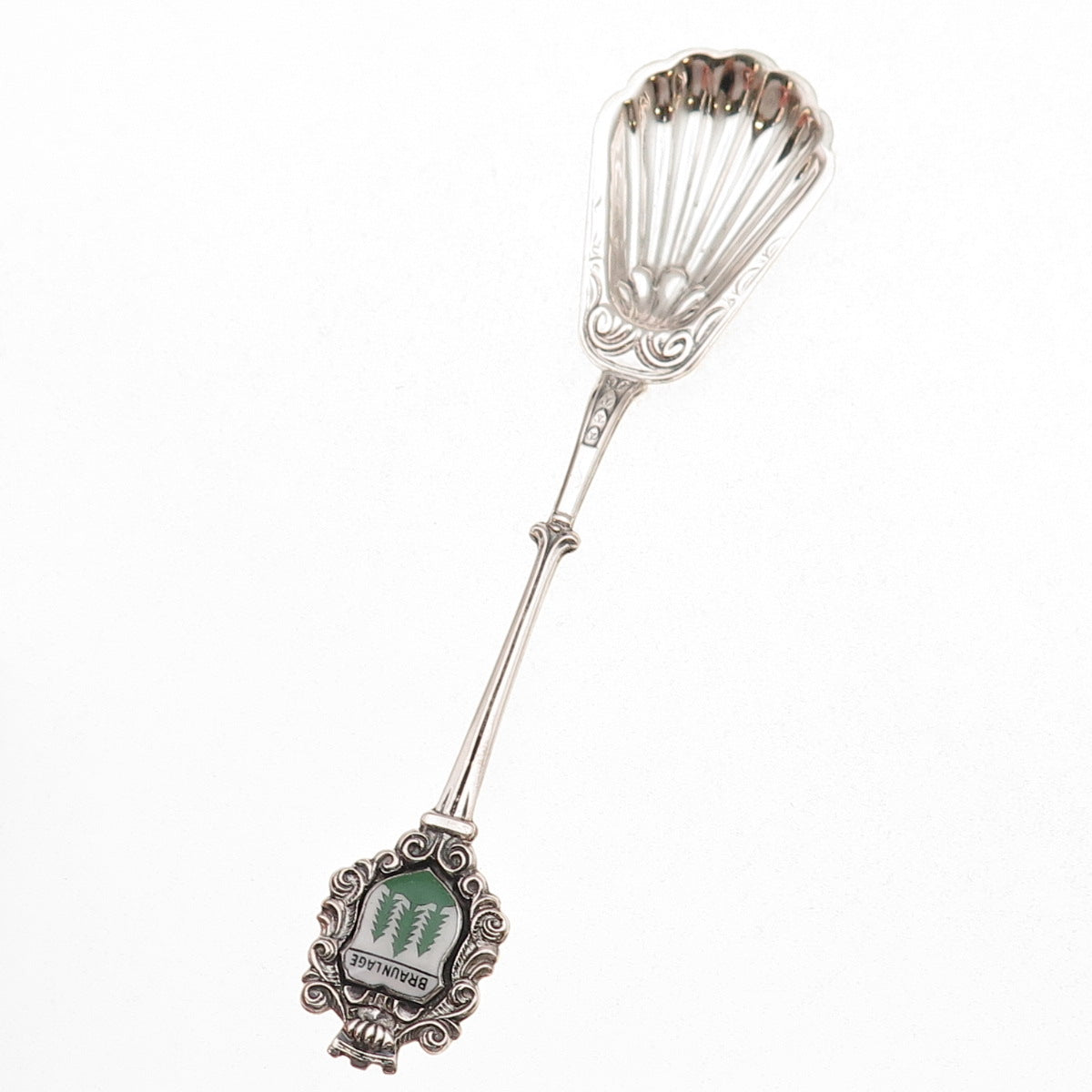 Fritz Reu & Co. 800 Silver Antique Enamel Braunlage Germany Seashell Sugar Spoon
