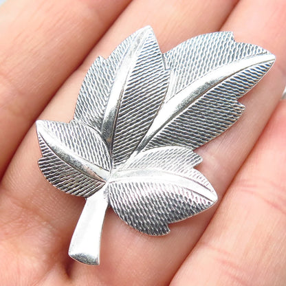 925 Sterling Silver Vintage Jewelart Leaf Textured Pin Brooch