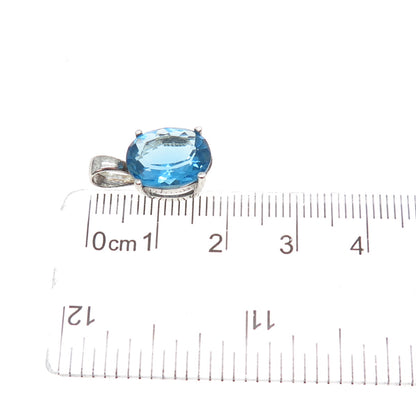 925 Sterling Silver Oval-Cut Nano Blue Topaz Minimalist Charm Pendant