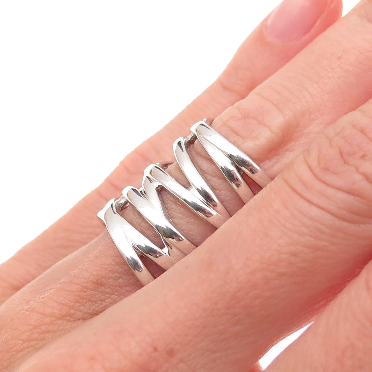 925 Sterling Silver Vintage Modernist Crisscross Statement Ring Size 5.5