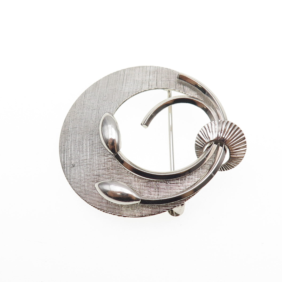 STAR ART 925 Sterling Silver Vintage Modernist Floral Oxidized Pin Brooch