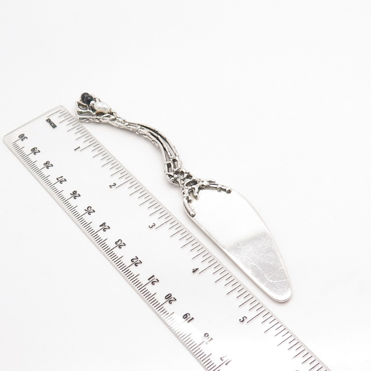 925 Sterling Silver Vintage Real Pearl & Black Onyx Gem Cake / Pie Server