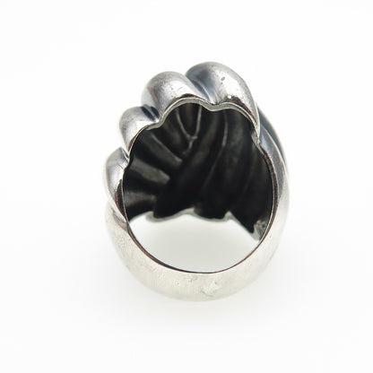 925 Sterling Silver Vintage Modernist Ribbed Oxidized Ring Size 5.75