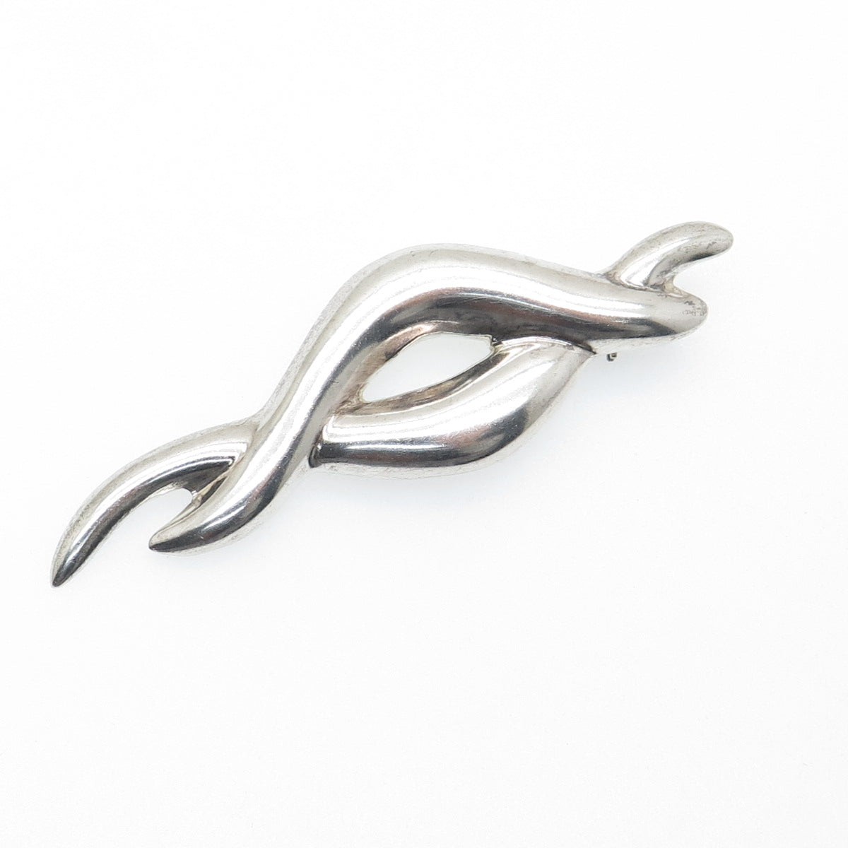 925 Sterling Silver Vintage Mexico Modernist Wavy Pin Brooch