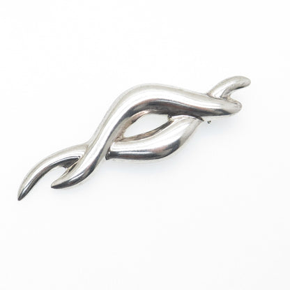 925 Sterling Silver Vintage Mexico Modernist Wavy Pin Brooch