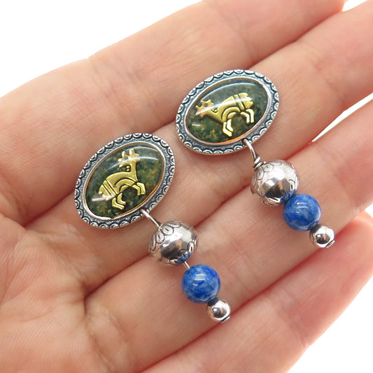 CAROLYN POLLACK Old Pawn 925 Sterling 2-Tone Vintage Lapis Inlay Goat Earrings