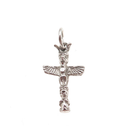 Old Pawn 925 Sterling Silver Vintage Southwestern Totem Pole Mini Charm Pendant