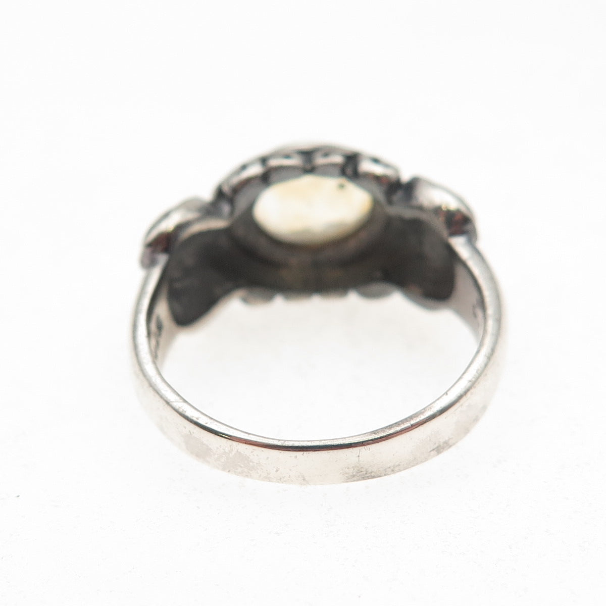 925 Sterling Silver Vintage Real Citrine Modernist Oxidized Ring Size 8