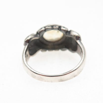 925 Sterling Silver Vintage Real Citrine Modernist Oxidized Ring Size 8