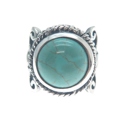 925 Sterling Silver Vintage Real Lone Mountain Turquoise Oxidized Ring Size 9.75