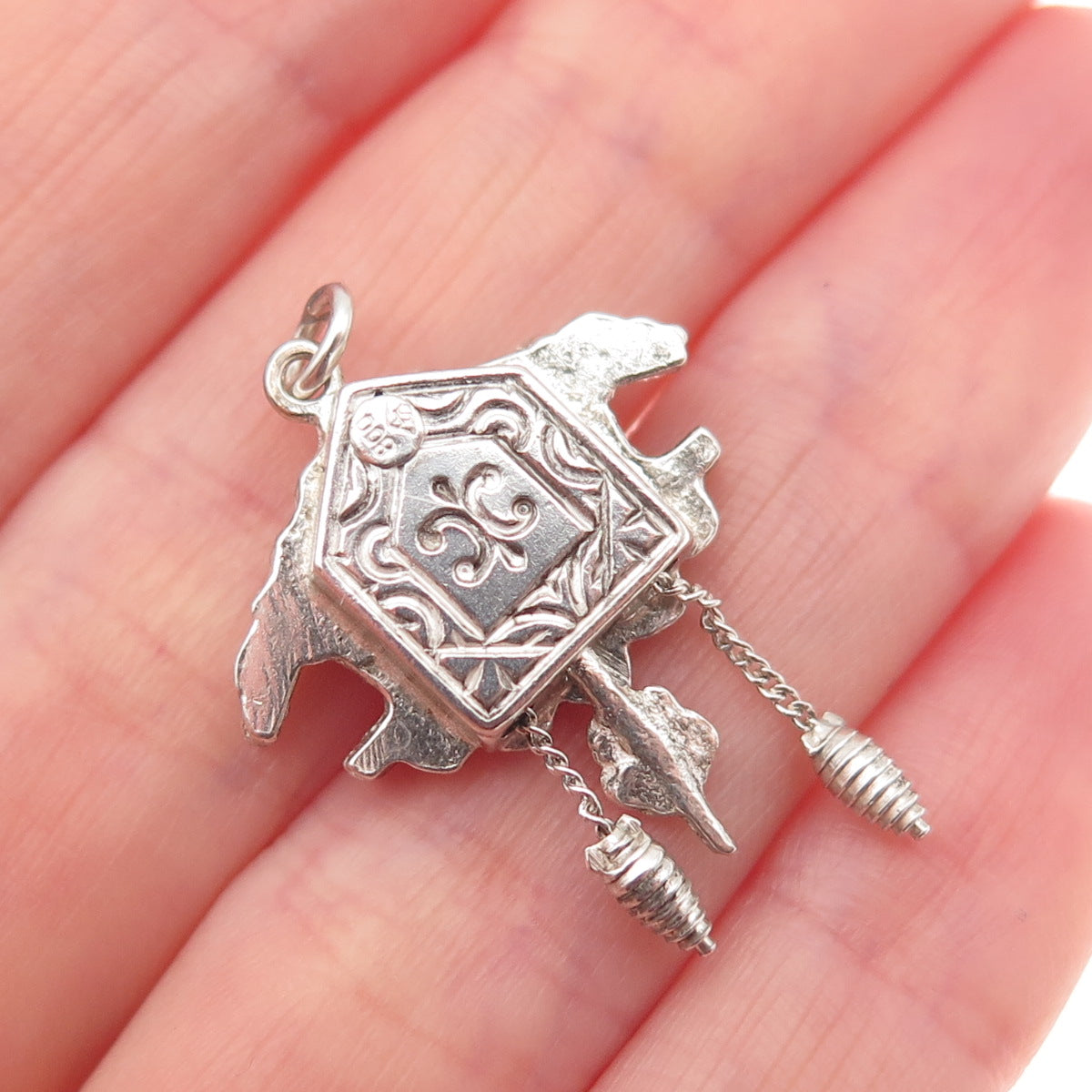 800 Silver Vintage European Cuckoo Clock Mini Charm Pendant