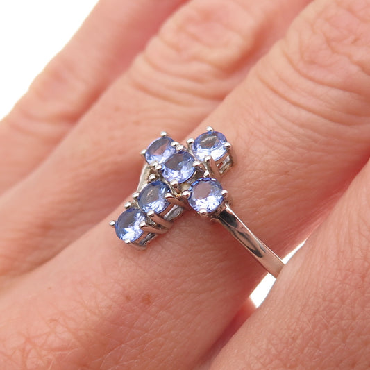 Chuck Clemency 925 Sterling Silver Real Round-Cut Tanzanite Cross Ring Size 8