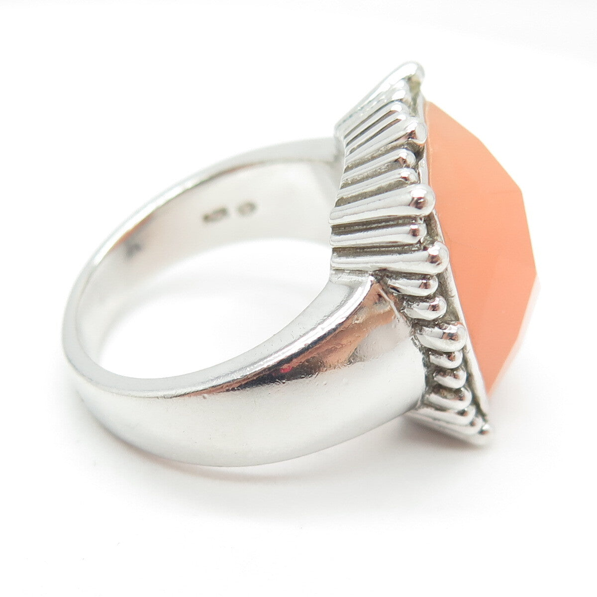 925 Sterling Silver Vintage Real Peach Mountain Jade Granulated Ring Size 10