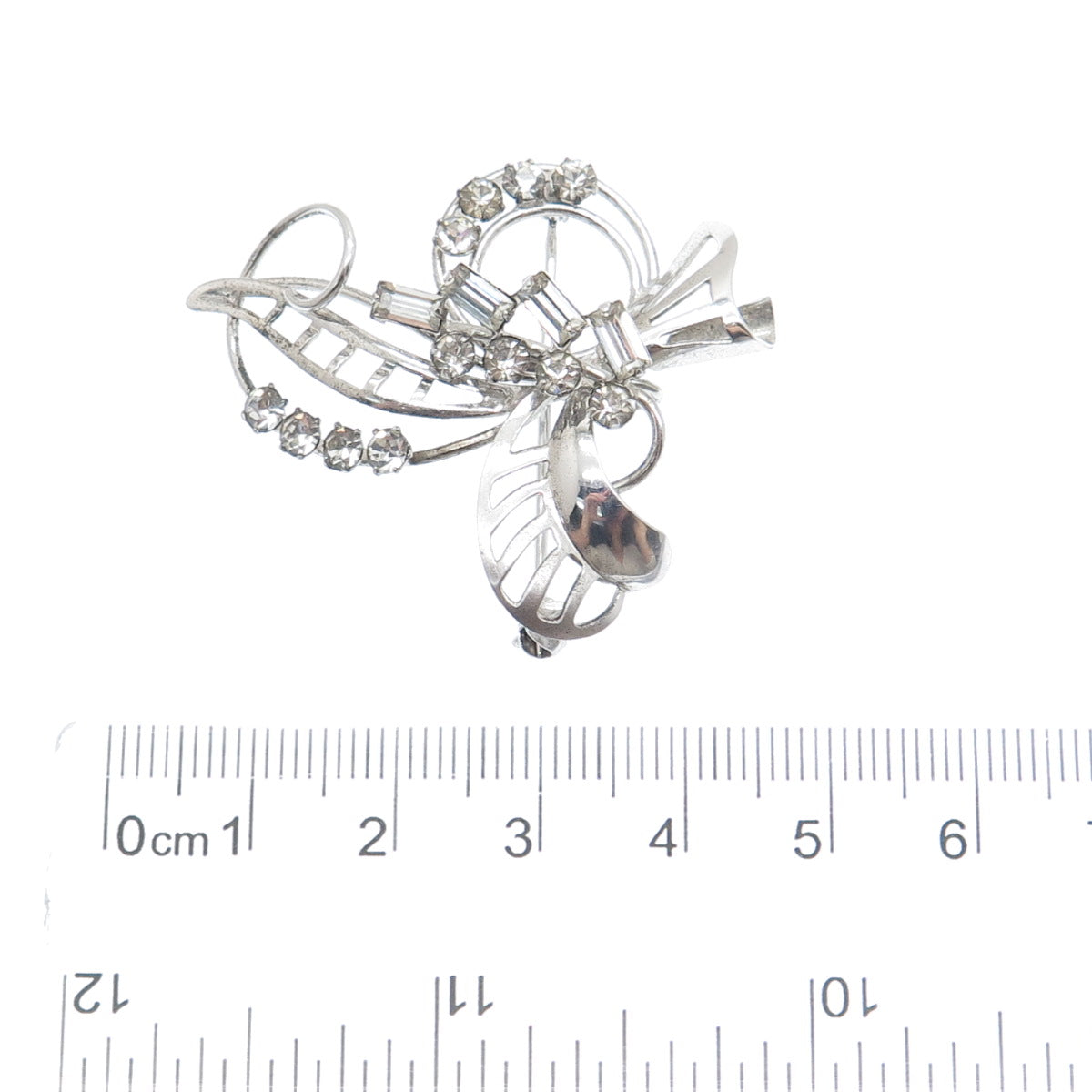 CARL ART 925 Sterling Silver Antique Art Deco Rhinestone Floral Pin Brooch