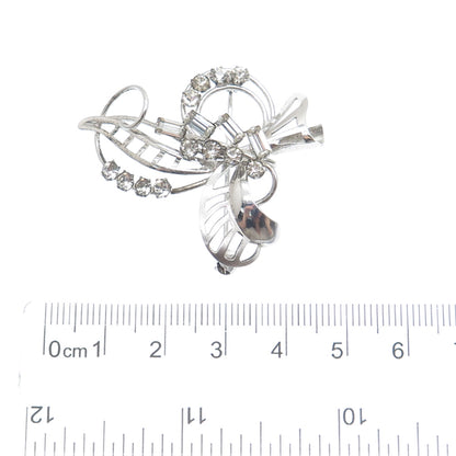 CARL ART 925 Sterling Silver Antique Art Deco Rhinestone Floral Pin Brooch
