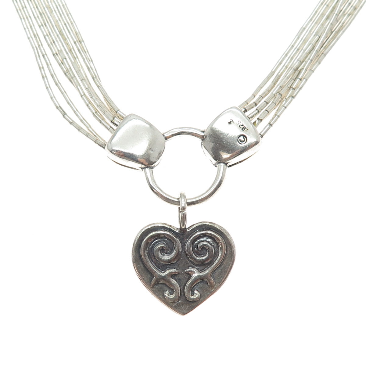 SHUBE Sterling Silver Vintage Heart Multi-Strand Liquid Chain Necklace 18-20"