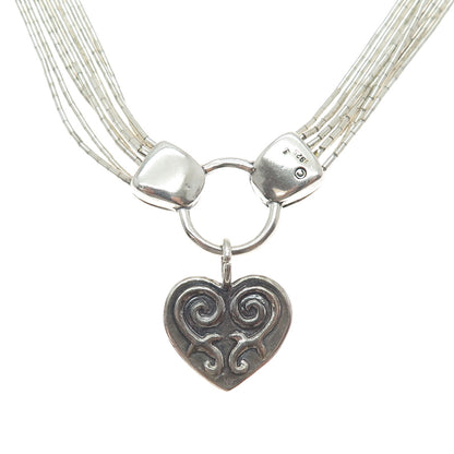 SHUBE Sterling Silver Vintage Heart Multi-Strand Liquid Chain Necklace 18-20"