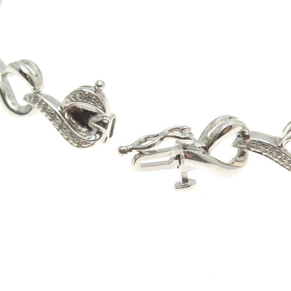 SUN 925 Sterling Silver Real Round-Cut White Diamond Heart Link Bracelet 7.25"