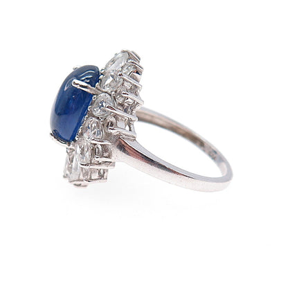 925 Sterling Silver Real Sapphire & White Topaz Bohemian Ring Size 7