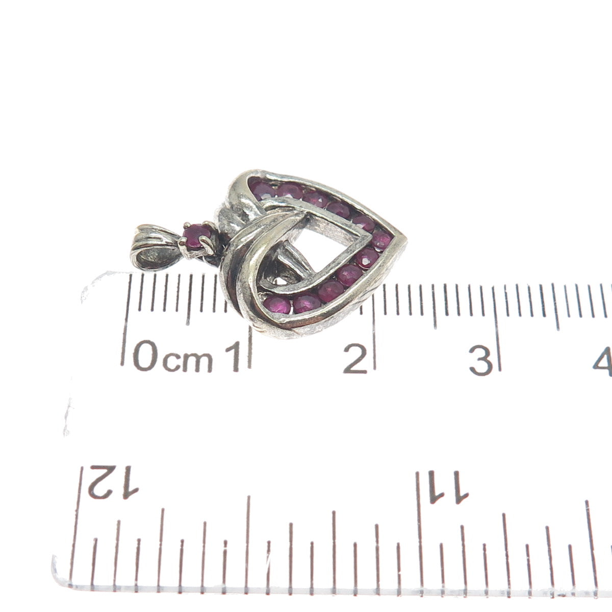 ART'S ELEGANCE 925 Sterling Vintage Real Ruby Heart Minimalist Oxidized Pendant