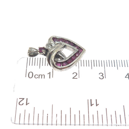 ART'S ELEGANCE 925 Sterling Vintage Real Ruby Heart Minimalist Oxidized Pendant